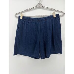 Lands End Womens Plus 2X / 20W 22W Dark Wash Denim Pull On Elastic Waist Shorts